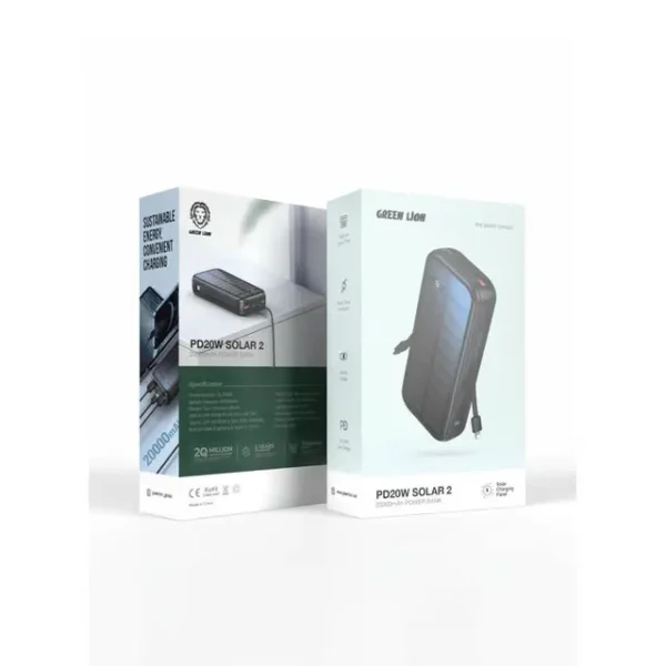 پاور‌بانک خورشیدی گرین لاین مدل PD2OW Solar 2 ظرفیت 16000 میلی آمپر ساعت