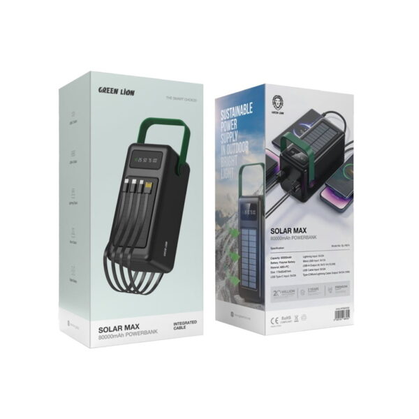 پاوربانک خورشیدی گرین لاین مدل solar max ظرفیت 80000 میلی آمپر ساعت
