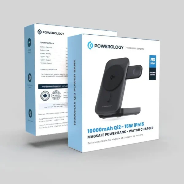 پاوربانک مگ سیف سه‌کاره پاورلوژی مدل POWERLOGY 10000mAh Qi2