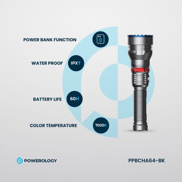چراغ قوه پاوربانک ضدآب POWERLOGY 4000mAh Waterproof