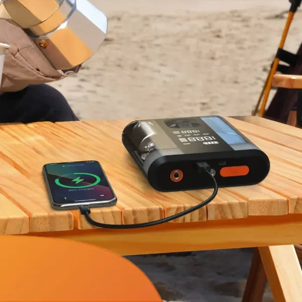 جامپ استارتر و پمپ باد و پاوربانک پاورلوژی مدل 8800mAh Jump Start Air Compressor – Transparent
