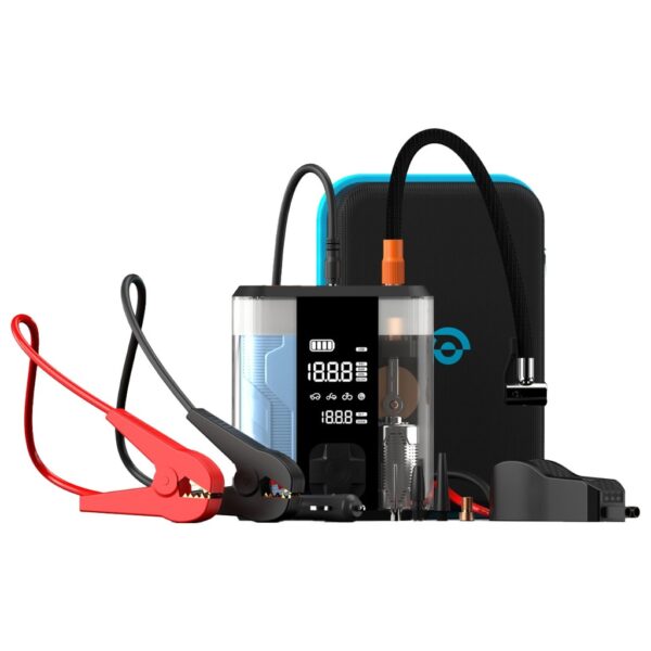 جامپ استارتر و پمپ باد و پاوربانک پاورلوژی مدل 8800mAh Jump Start Air Compressor – Transparent