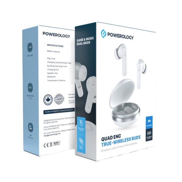 هنذفری بلوتوثی پاورلوژی مدل QUADENC TRUE-WIRELESS BUDS