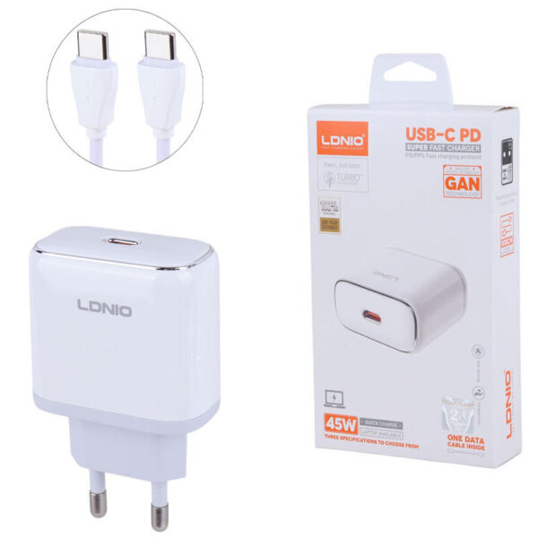 شارژر دیواری 45W الدینیو مدل LDNIO Q1415 به همراه کابل تبدیل Type-C