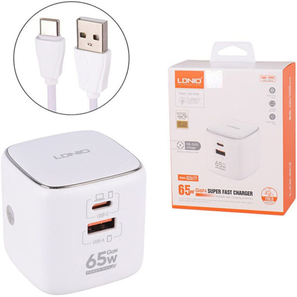 شارژر دیواری 65W الدینیو مدل LDNIO Q2617 به همراه کابل تبدیل Type-C