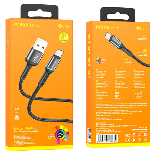 کابل تبدیل USB به MicroUSB بروفون مدل BU33 طول 1.20متر