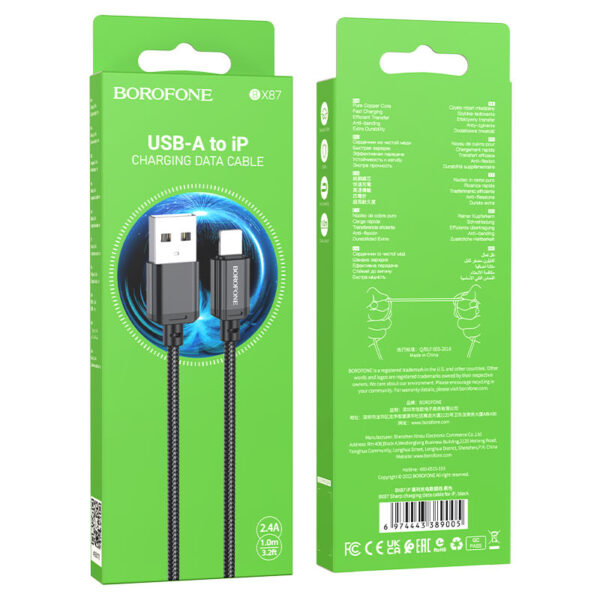 کابل تبدیل USB به لایتنینگ بروفون مدل BX87 طول 1 متر
