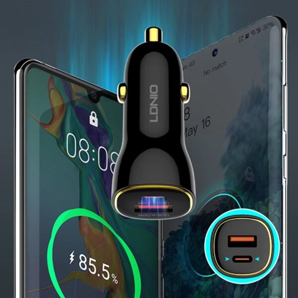 شارژر فندکی 60 وات الدینیو مدل LDNIO C103 به همراه کابل USB-C