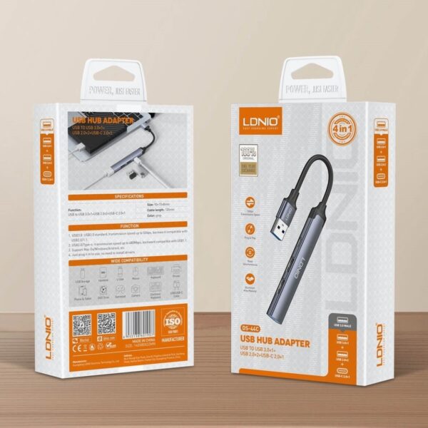 هاب USB 4 در 1 LDNIO DS-44C | افزایش پورت با سرعت ۵ گیگابیت بر ثانیه
